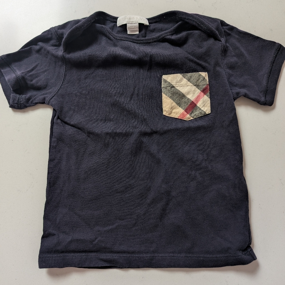 Burberry Kids Dark Blue Tee with Checkered Pocket